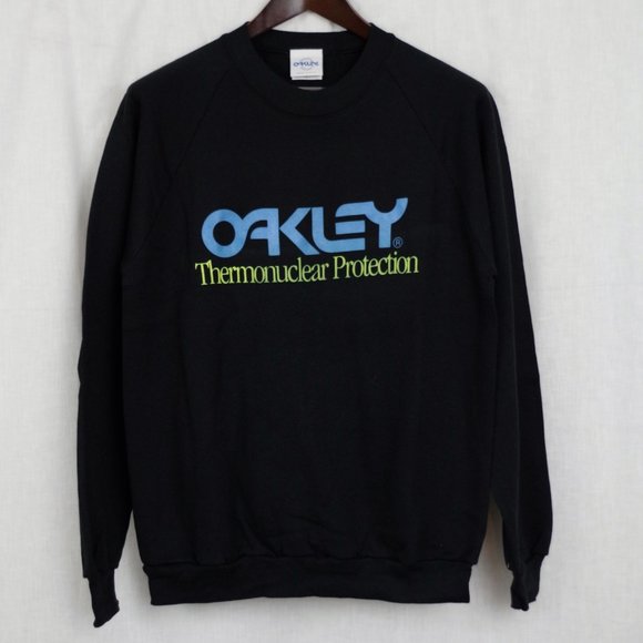 New Old Stock Oakley Thermonuclear Protection USA Made Black Sweatshirt Large - Picture 1 of 5